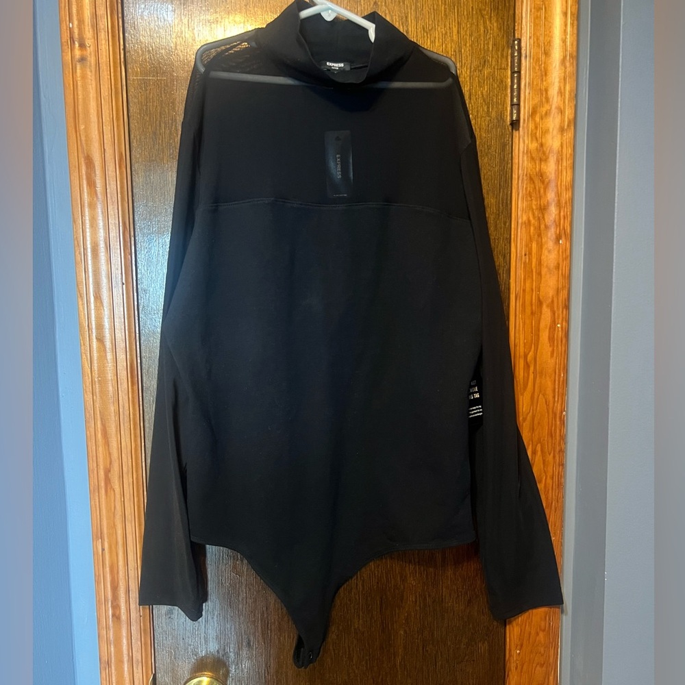 NWT Express Fitted Black Mesh Top Body Suit size Large